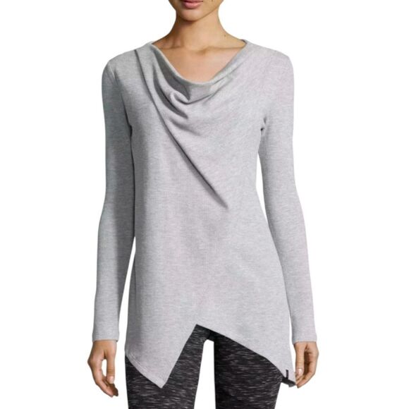 Marc New York Tops - Marc New York Thermal Waffle Knit Draped Cowl Neck Tunic in Light Grey Size S